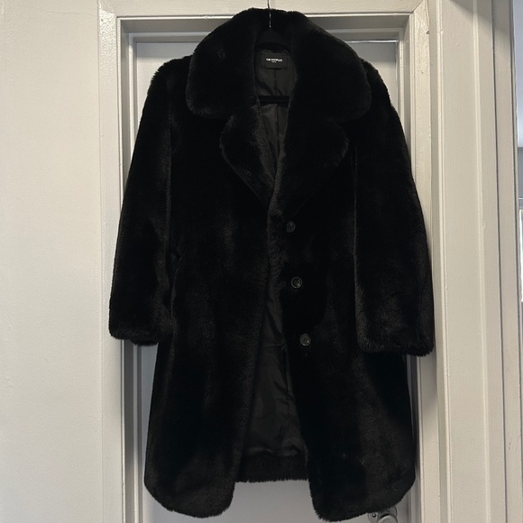 The Kooples Black Faux Fur Coat, size 1/XS
